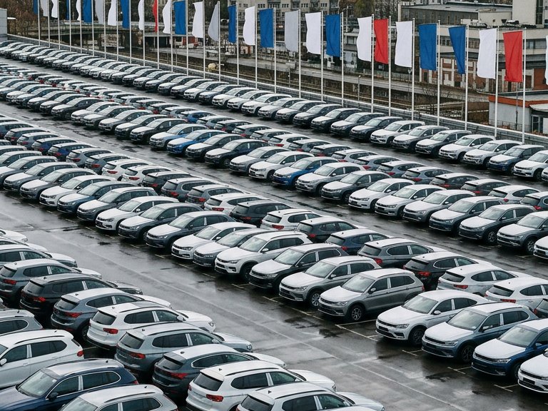 Ilustración de un concesionario de autos en Europa